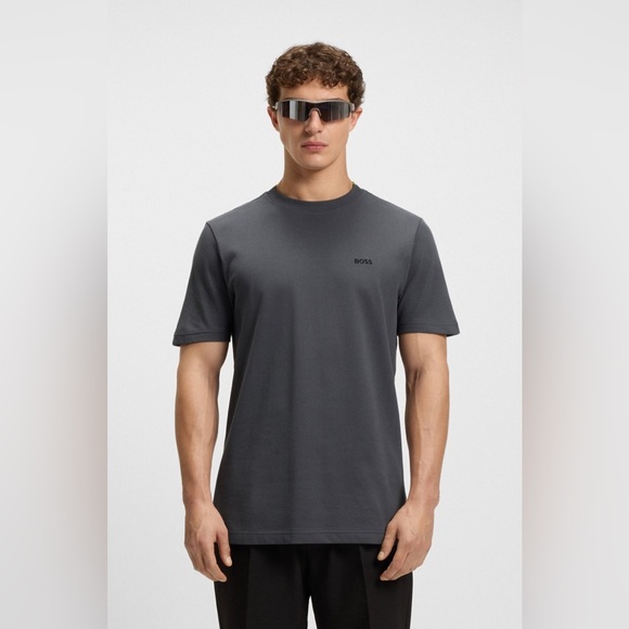 Boss Other - BOSS COTTON-PIQUÉ T-SHIRT WITH JACQUARD-WOVEN BACK COLLAR GRAY
